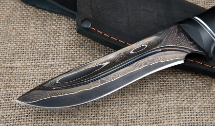 Нож Ангара дамаск ламинированный с воронением с долом черный граб железное дерево карбон Нож Ангара дамаск ламинированный с воронением с долом черный граб железное дерево карбон