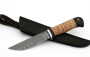 Дамасский нож Лось, рукоять береста Дамасский нож Лось, рукоять береста