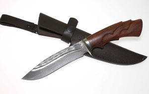 Нож Косуля сталь дамаск- камень рукоять резная бубинга-2