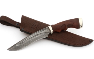 Нож Волк сталь дамаск-долы, рукоять резная, бубинга