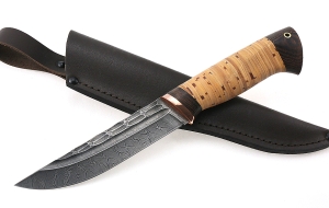 Нож Гриф сталь дамаск камень рукоять береста