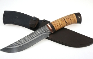 Нож Катран сталь дамаск камень рукоять береста