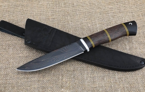 Нож Ягуар сталь дамаск ламинированный с воронением, рукоять черный граб и  венге