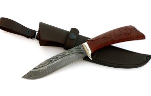 Нож Косуля сталь дамаск-камень, рукоять резная, бубинга Нож Косуля сталь дамаск-камень, рукоять резная, бубинга