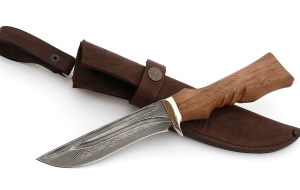 Нож Охотник сталь дамаск-долы, рукоять резная, орех Нож Охотник сталь дамаск-долы, рукоять резная, орех