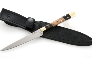 Кухонный нож Шеф №7 сталь Elmax рукоять карельская береза-черный граб, латунь Кухонный нож Шеф №7 сталь Elmax рукоять карельская береза-черный граб, латунь