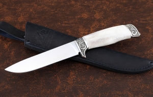 Нож Пантера сталь Х12МФ (сатин), рукоять рог лося, мельхиор