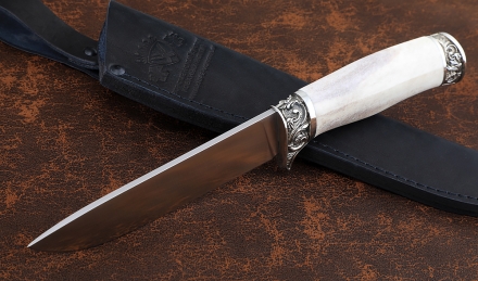 Нож Пантера сталь Х12МФ (сатин), рукоять рог лося, мельхиор Нож Пантера сталь Х12МФ (сатин), рукоять рог лося, мельхиор