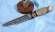 Премиум славянский Нож Коловрат дамаск торцевой кость мамонта железное дерево, мельхиор на подставке