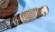 Премиум славянский Нож Коловрат дамаск торцевой кость мамонта железное дерево, мельхиор на подставке