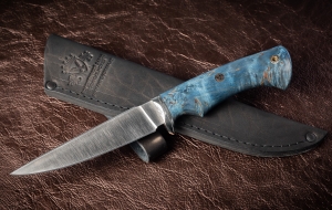 Нож Комар сталь х12мф рукоять стабилизированная карельская береза синяя