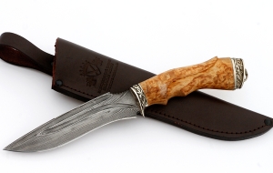 Нож Русак сталь дамаск-долы, рукоять резная,кап Нож Русак сталь дамаск-долы, рукоять резная,кап