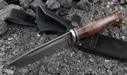 Нож Амур дамаск с долом, рукоять карельская береза коричневая Нож Амур дамаск с долом, рукоять карельская береза коричневая