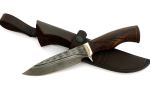 Нож Походный сталь дамаск-камень, рукоять резная, венге Нож Походный сталь дамаск-камень, рукоять резная, венге