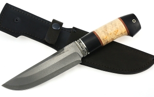 Нож Аллигатор сталь булат, рукоять черный граб-карельская береза, мельхиор