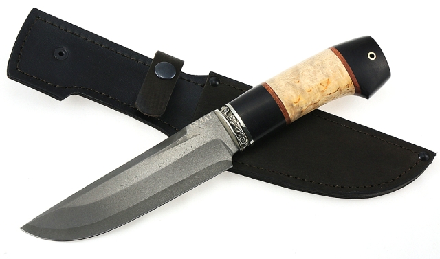 Нож Аллигатор сталь булат, рукоять черный граб-карельская береза, мельхиор 