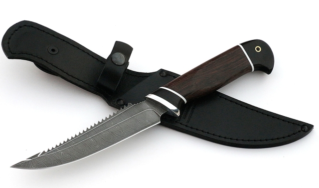 Нож Рыболов-6 сталь дамаск рукоять венге-черный граб 