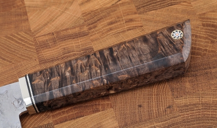 Сербский нож малый сталь кованая 95х18 карельская береза коричневая, мельхиор Сербский нож малый сталь кованая 95х18 карельская береза коричневая, мельхиор