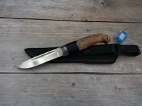 нож Волна сталь х12мф рукоять мельхиор черный граб карельская береза янтарь (распродажа)
