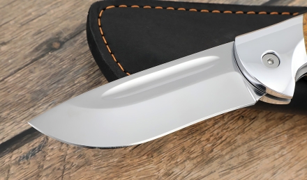 Складной нож "Орел" сталь S390, накладки карельская береза желтая