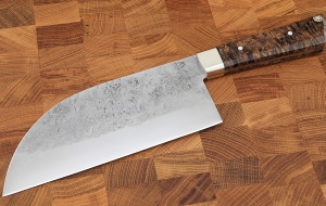 Сербский нож малый сталь кованая 95х18 цельнометаллический карельская береза коричневая, мельхиор