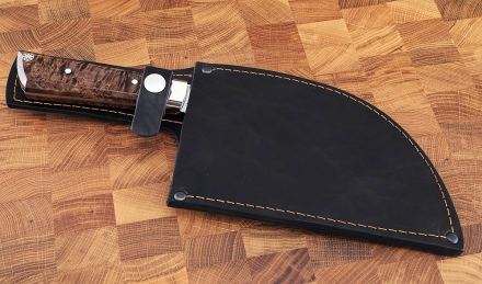 Сербский нож малый сталь кованая 95х18 цельнометаллический карельская береза коричневая, мельхиор