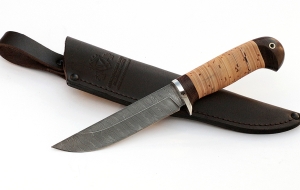 Нож Охотник сталь дамаск, рукоять береста