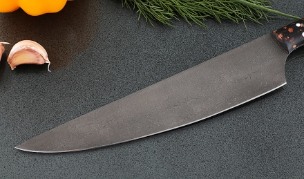 Кухонный нож Шеф №8 сталь Х12МФ, рукоять коричневый акрил