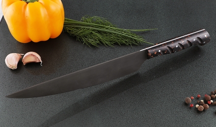 Кухонный нож Шеф №8 сталь Х12МФ, рукоять коричневый акрил