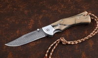 Нож Феникс, сталь дамаск нержавеющий, складной, рукоять накладки кость мамонта с дюралью