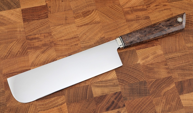 Нож Накири 95х18 карельская береза коричневая, мельхиор 