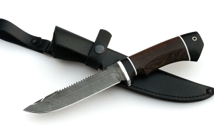 Нож Рыболов-4 сталь дамаск, рукоять венге-черный граб