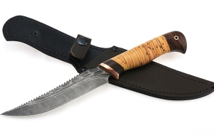 Нож Рыболов-5 сталь дамаск камень рукоять береста Нож Рыболов-5 сталь дамаск камень рукоять береста