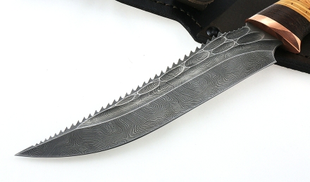 Нож Рыболов-5 сталь дамаск камень рукоять береста Нож Рыболов-5 сталь дамаск камень рукоять береста