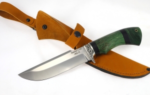 Нож из стали S390 Алтай рукоять наборная карельская береза стабилизированная изумруд, мельхиор