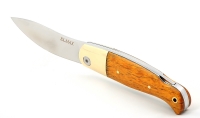 Нож Клык, складной, сталь Elmax, рукоять накладки карельская береза стабилизированная янтарь - Нож Клык, складной, сталь Elmax, рукоять накладки карельская береза стабилизированная янтарь