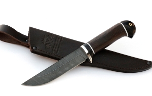 Нож Охотник сталь дамаск, рукоять венге-черный граб