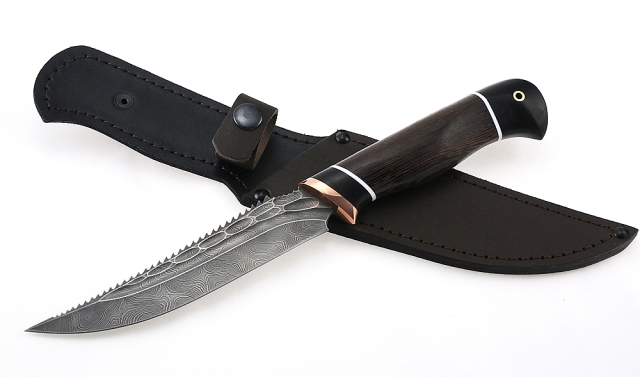 Нож Рыболов-5 сталь дамаск-камень рукоять венге-черный граб 