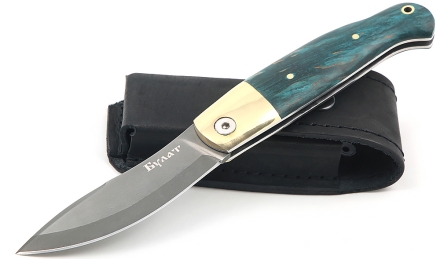 Складной нож Клык, сталь булат, рукоять накладки карельская береза стабилизированная изумруд