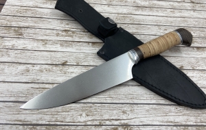 Кухонный нож №2 сталь х12мф рукоять береста (распродажа) 