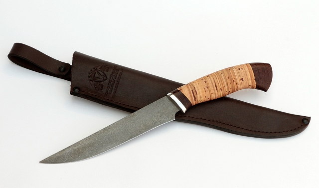 Нож Филейка средняя сталь Х12МФ, рукоять береста дюраль 
