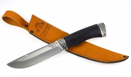 Нож Барракуда сталь S390 рукоять карельская береза стабилизированная фиолетовая, мельхиор
