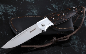 Складной нож Ворон, сталь Elmax, рукоять накладки акрил коричневый с дюралью