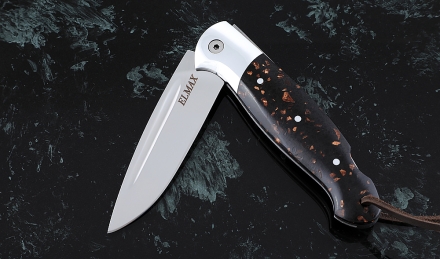 Складной нож Ворон, сталь Elmax, рукоять накладки акрил коричневый с дюралью Складной нож Ворон, сталь Elmax, рукоять накладки акрил коричневый с дюралью