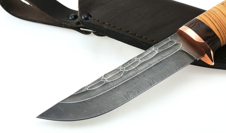 Нож Снегирь сталь дамаск камень рукоять береста Нож Снегирь сталь дамаск камень рукоять береста