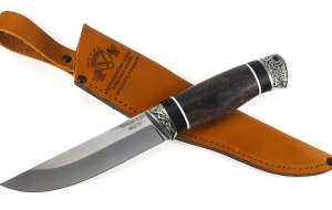 Нож Гриф сталь S390 рукоять черный граб+карельская береза стабилизированная коричневая, мельхиор