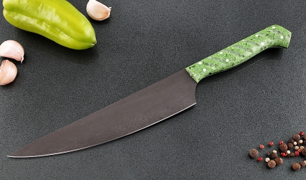 Нож Шеф №8 сталь Х12МФ, рукоять зеленый акрил