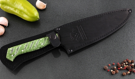 Кухонный нож Шеф №8 сталь Х12МФ, рукоять зеленый акрил Кухонный нож Шеф №8 сталь Х12МФ, рукоять зеленый акрил