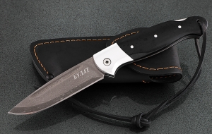 Складной нож Ворон, сталь булат, рукоять накладки акрил черный с дюралью Складной нож Ворон, сталь булат, рукоять накладки акрил черный с дюралью