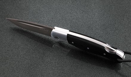 Складной нож Ворон, сталь булат, рукоять накладки акрил черный с дюралью Складной нож Ворон, сталь булат, рукоять накладки акрил черный с дюралью